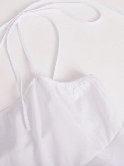 Ruffle Layered Tie Shoulder Cami mini Dress - white