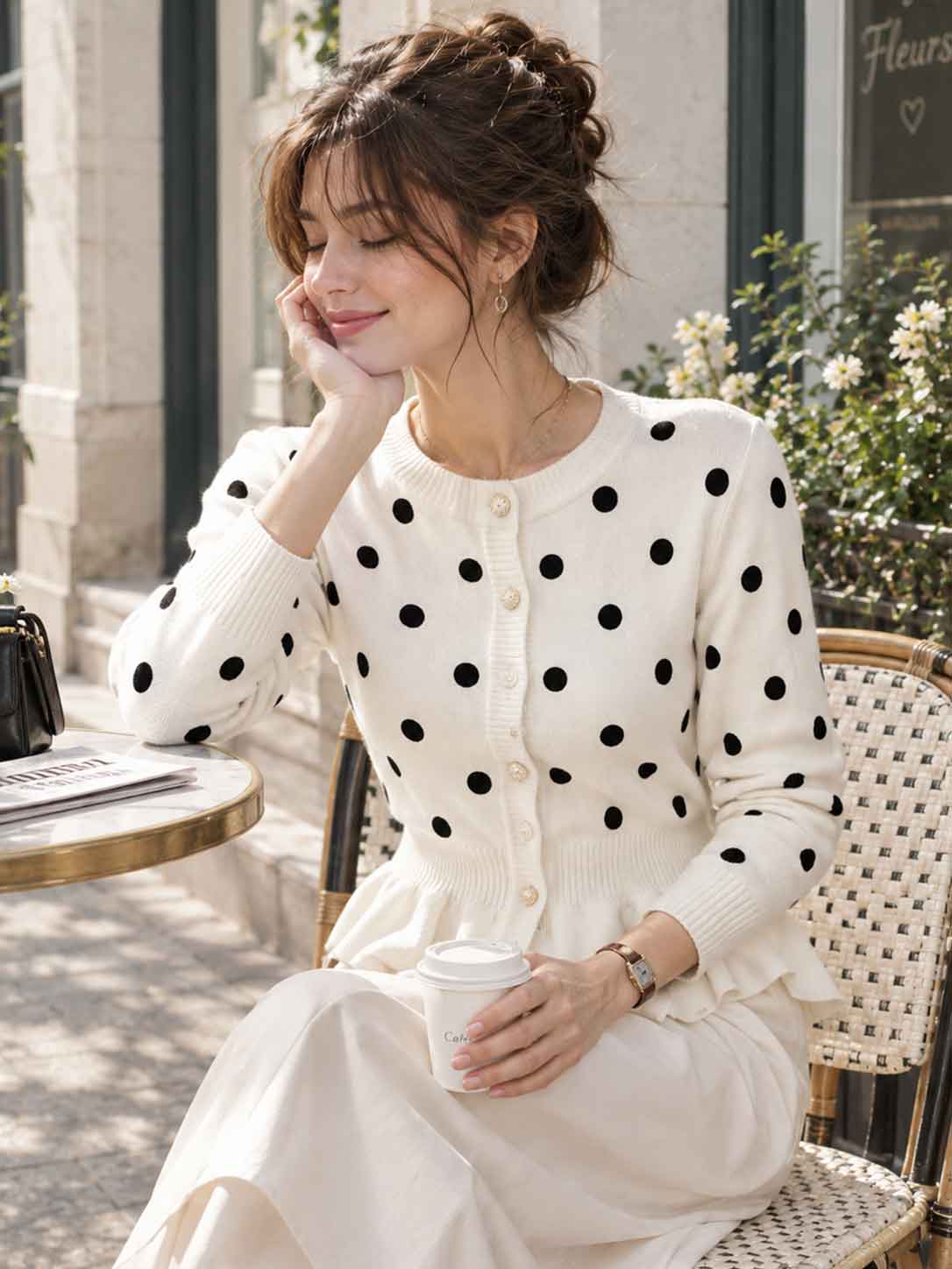 Polka Dot Slim-fit  Knit Top