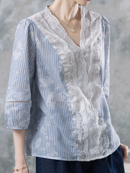 Riley Casual V-Neck Lace Embroidered Blouse