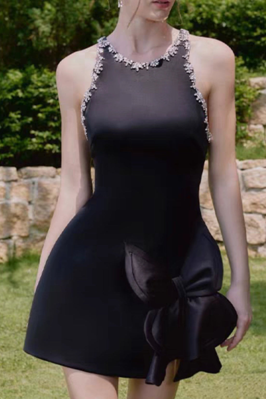 DIAMOND BOW VEST MINI DRESS IN BLACK