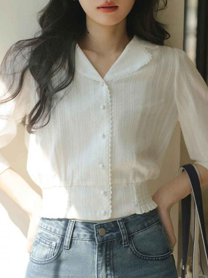 jocelyn Elegant Lapel Lace Shirt