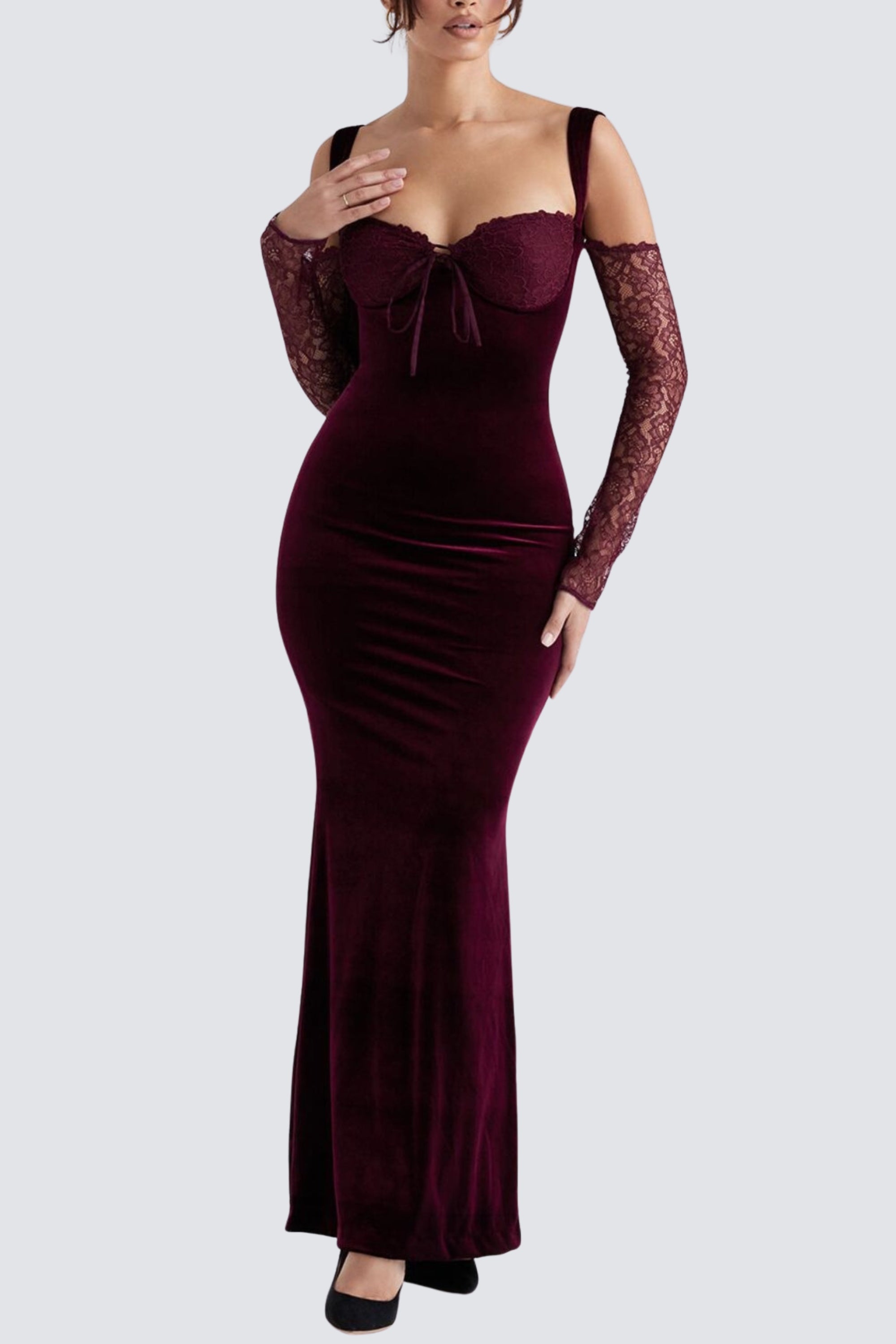 BLACK CHERRY VELVET MAXI DRESS