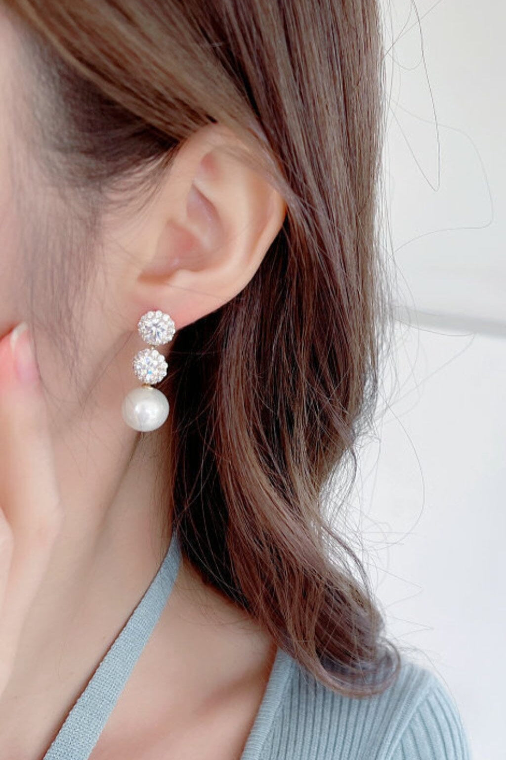 PEARL EARRINGS WITH ZIRCON FLOWERS Earrings blingmyfriend 