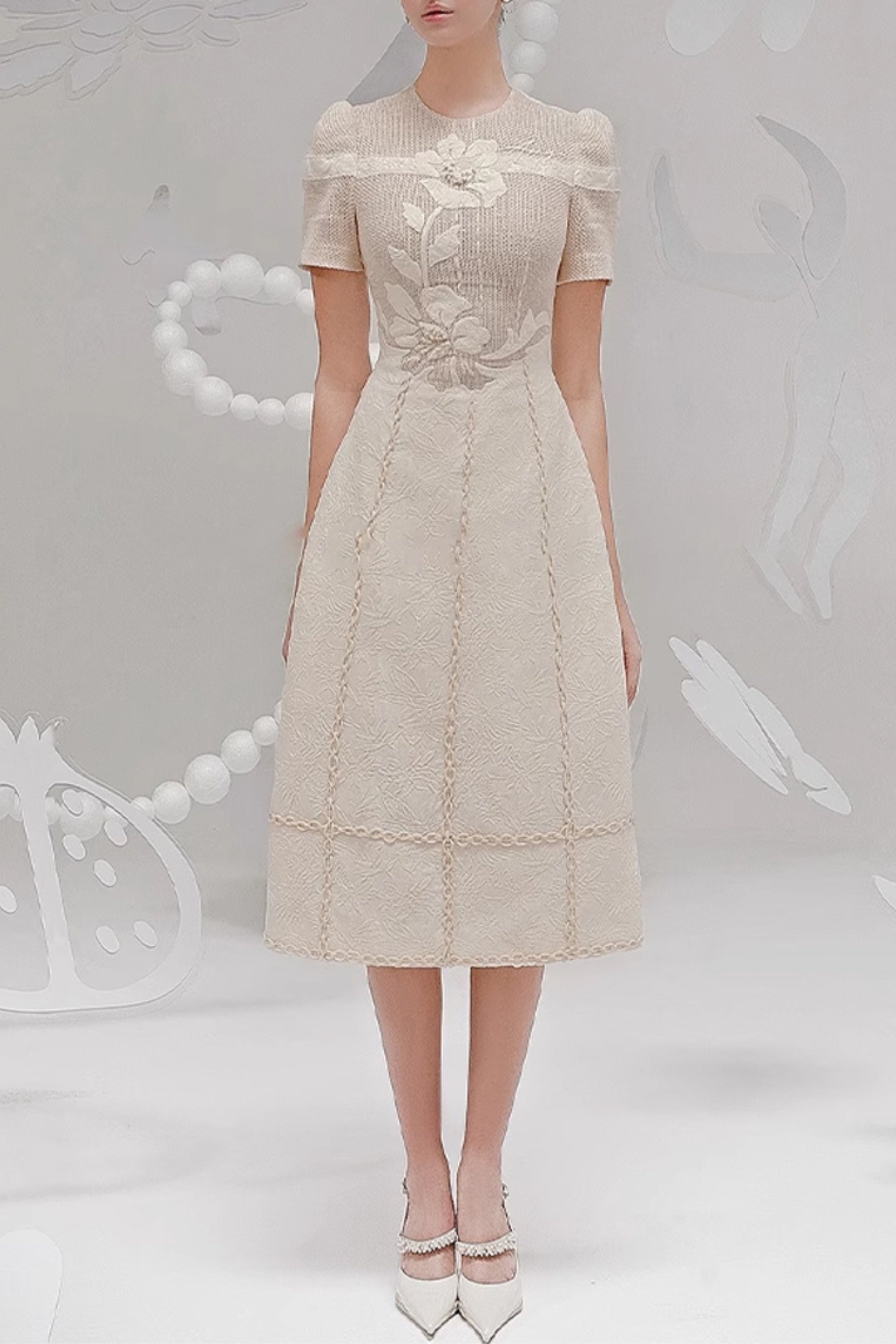 Floral Midi Dress In White