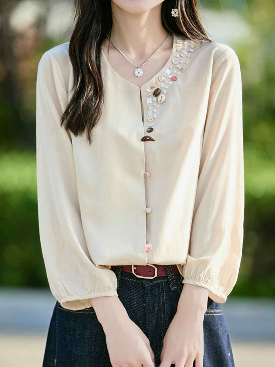 Zoey Loose V-Neck Solid Color Shell Button Cardigan