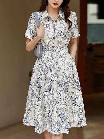 sheila Elegant Lapel Printed Dress
