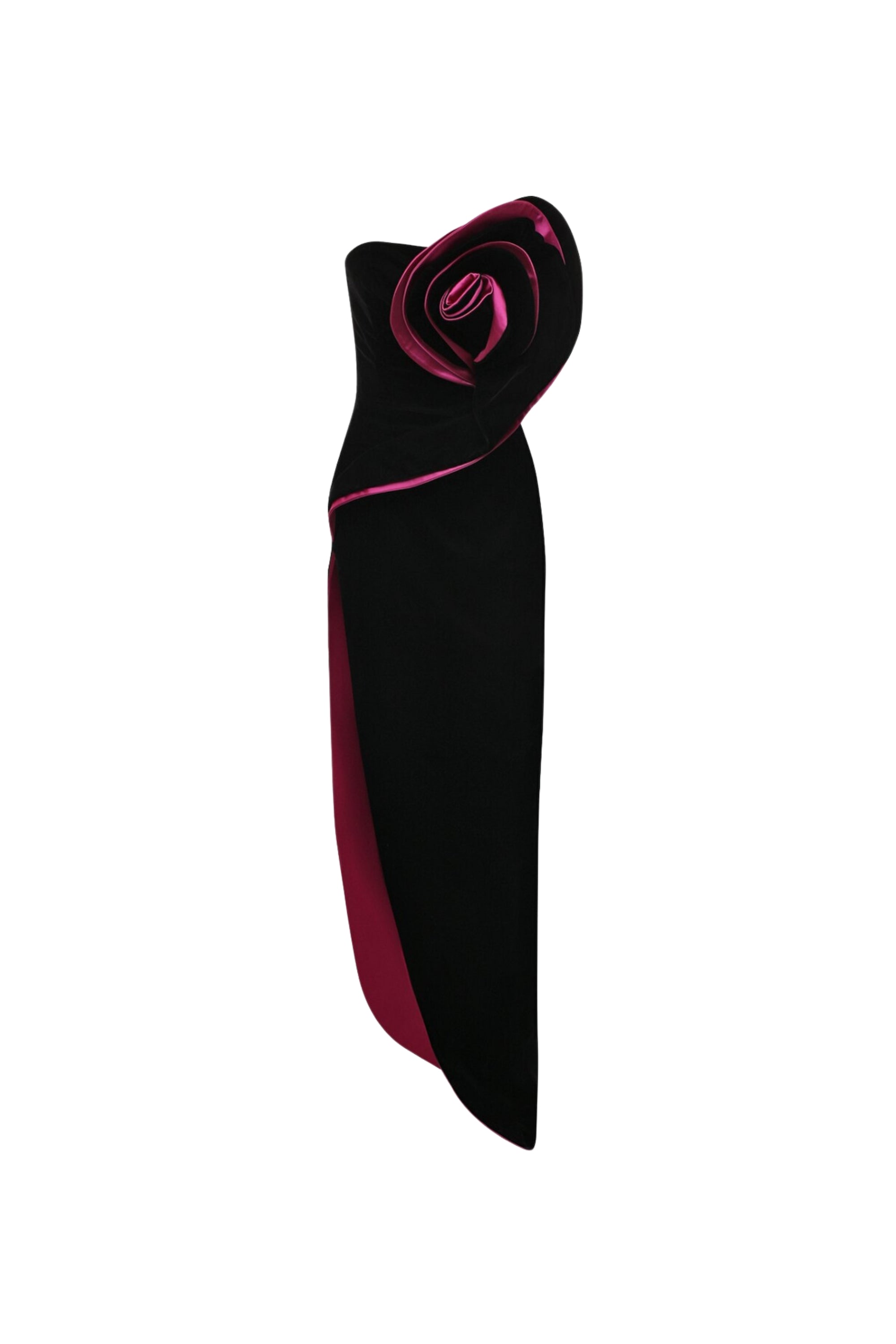 VELVET FLOWER SLIT MAXI DRESS IN BLACK