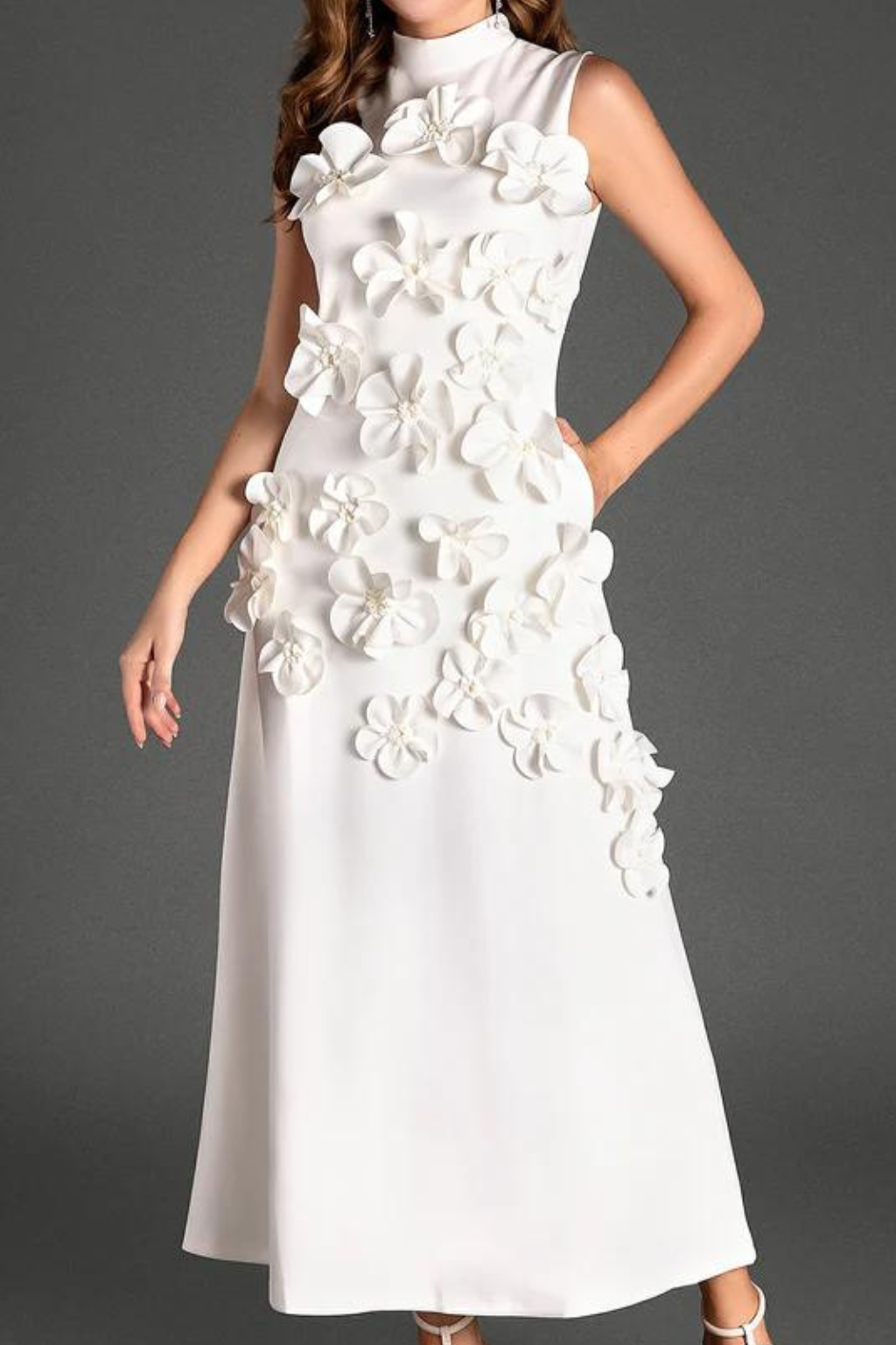 ANNONA WHITE FLOWER EMBELLISHED MAXI DRESS