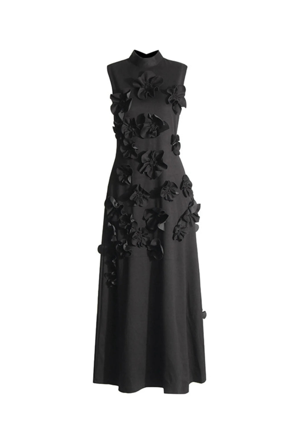 ANNONA BLACK FLOWER EMBELLISHED MAXI DRESS