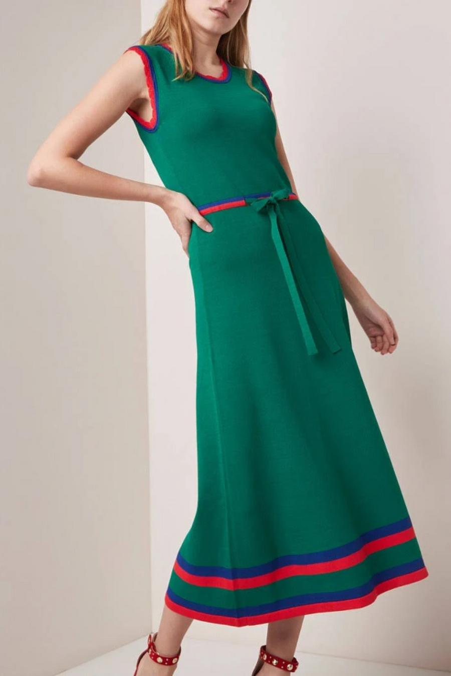 Melisse Sleeveless Stretch-knit Dress In Vert Vegetal
