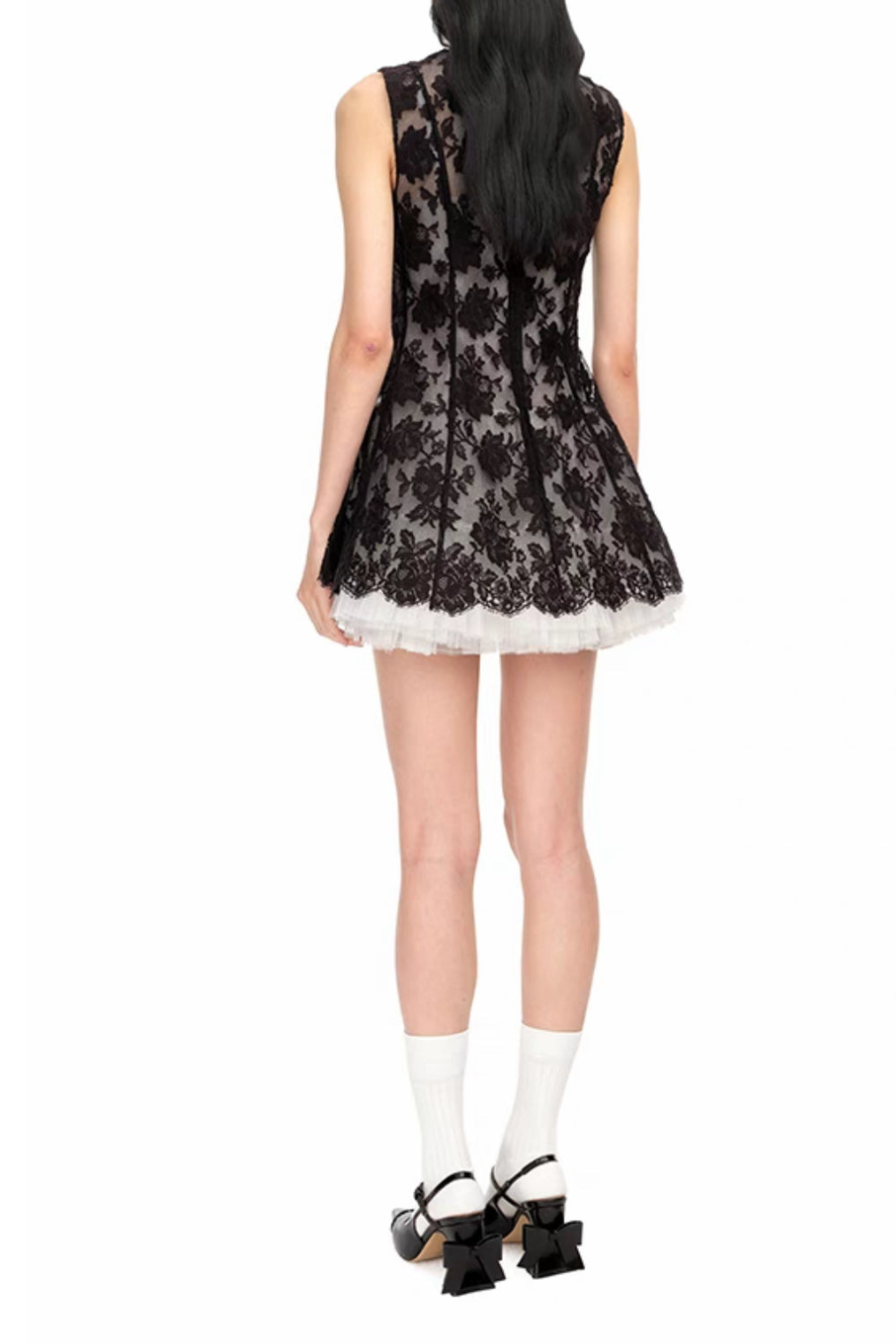 LACE SLEEVELESS MINI DRESS IN BLACK