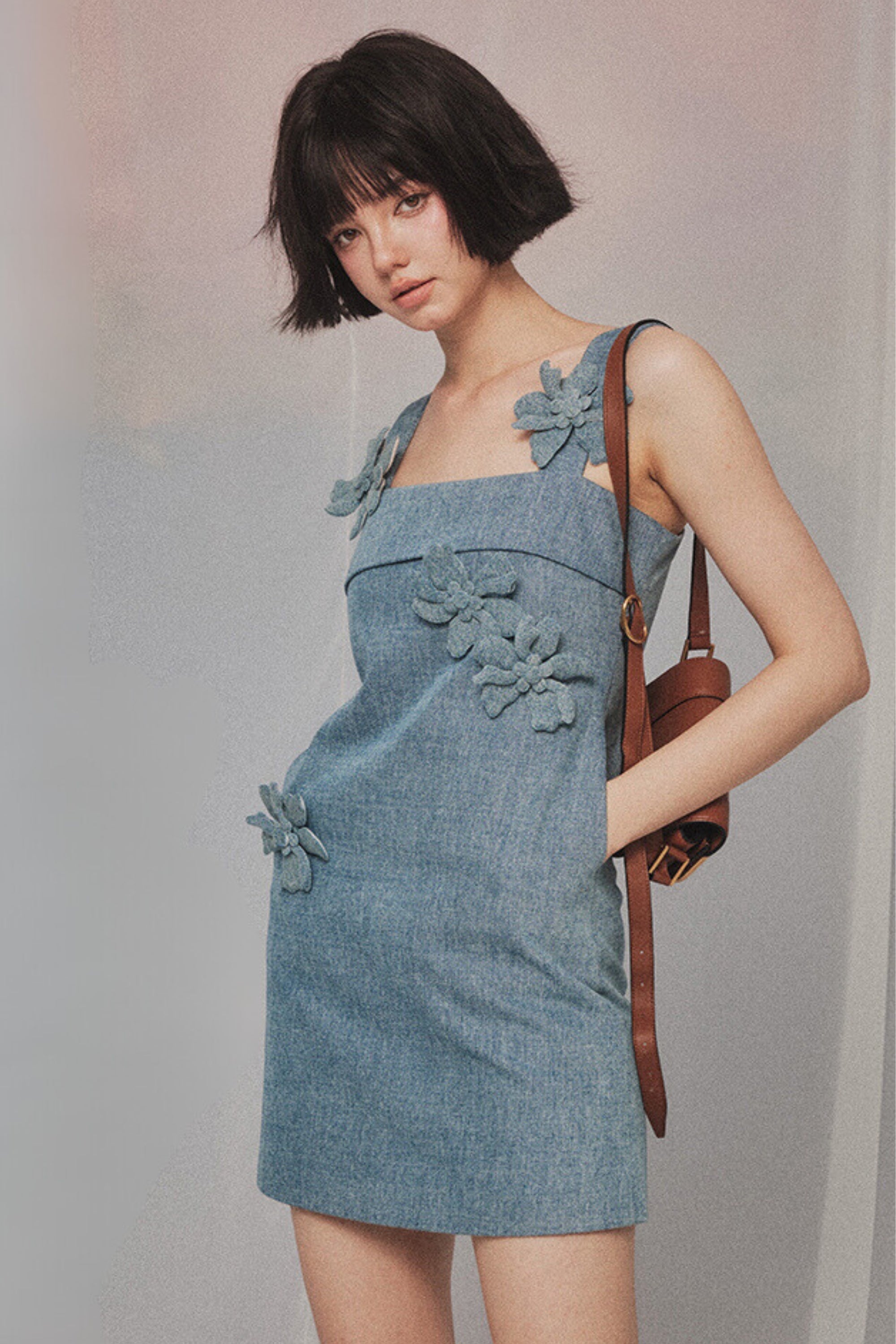 Flower mini dress in blue