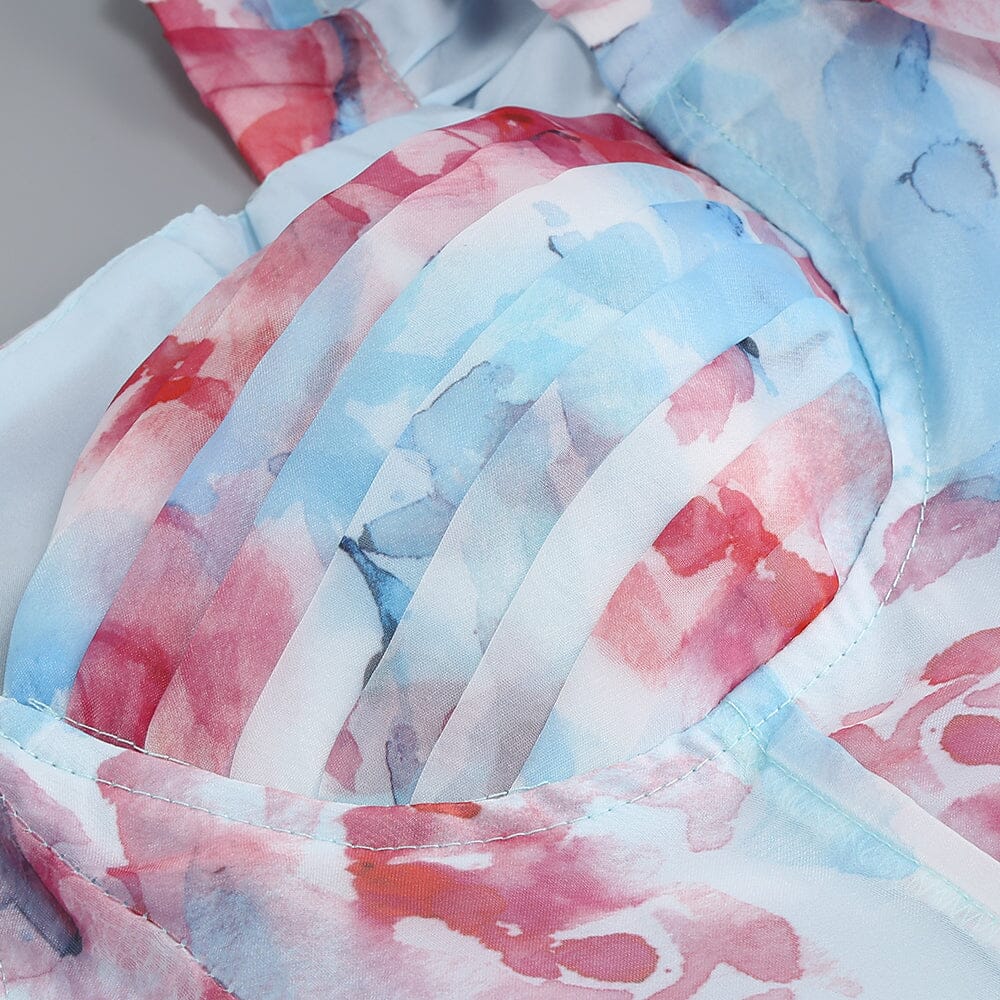 MINI ABITO CORSETTO FLOREALE BLU