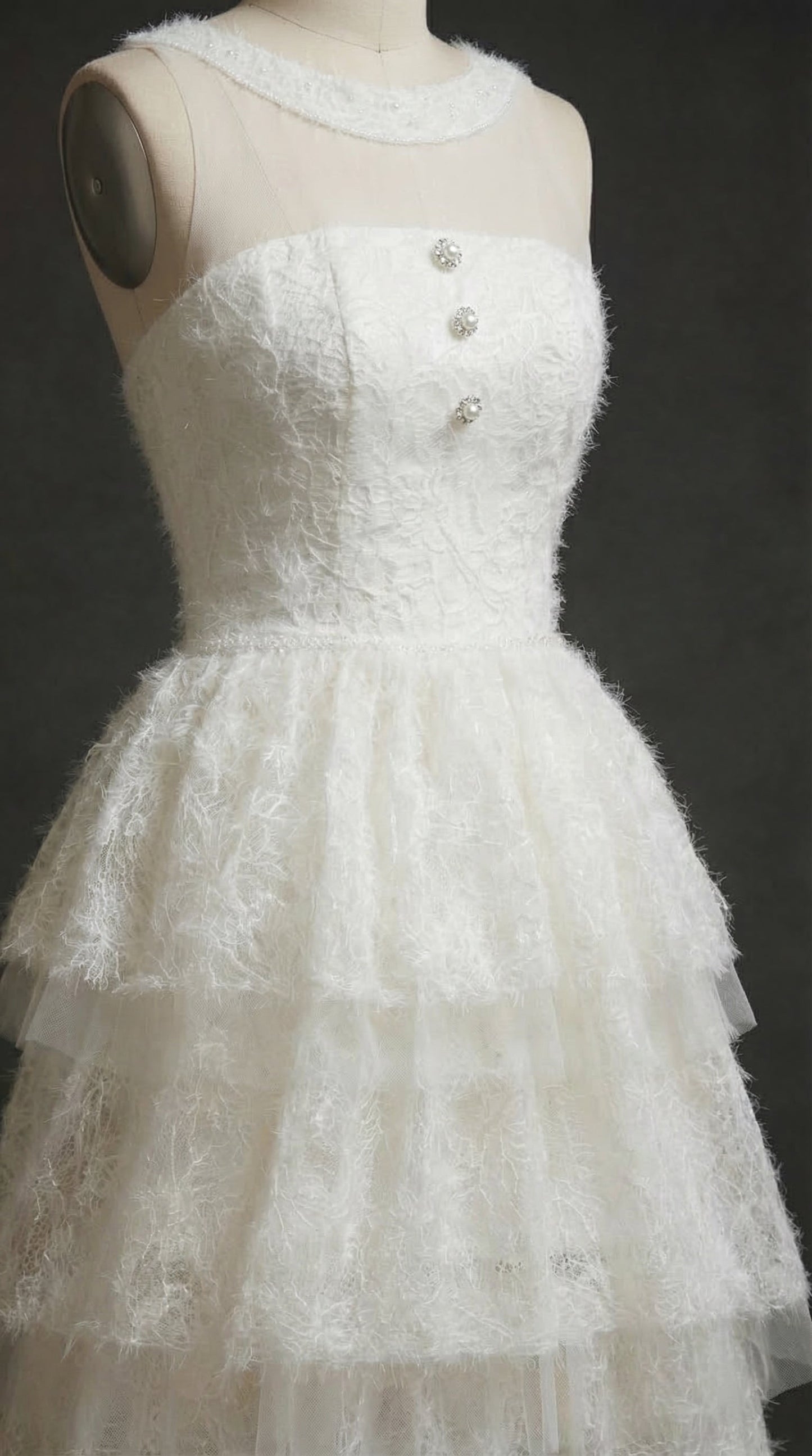 alison mesh stitching layer dress in white