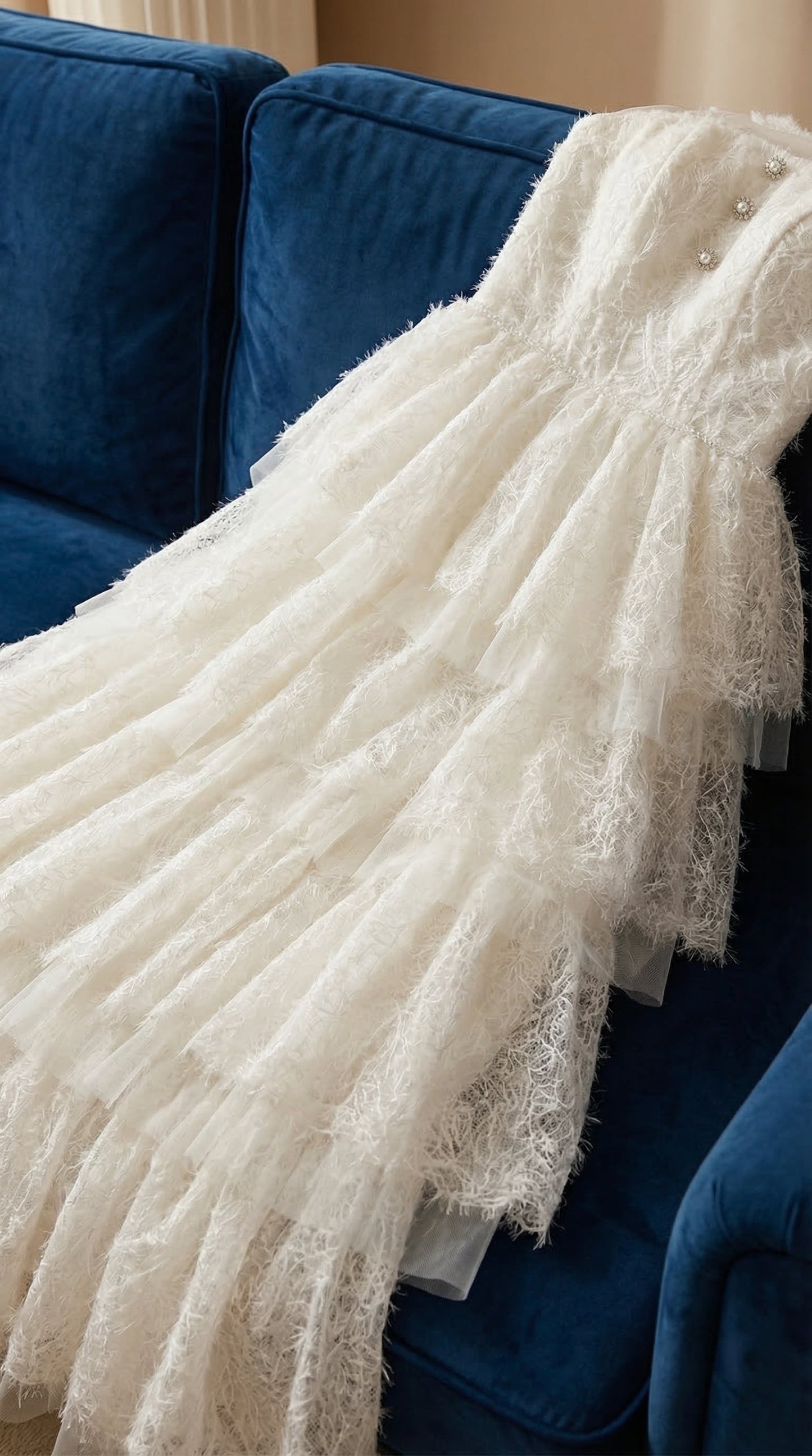 alison mesh stitching layer dress in white