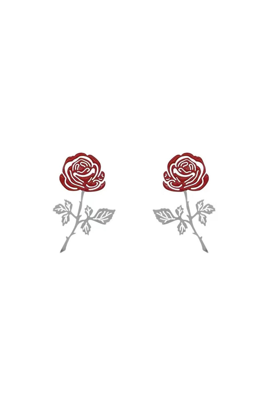 ROSE-COLORED HOLLOW FLOWER ALLOY EARRINGS