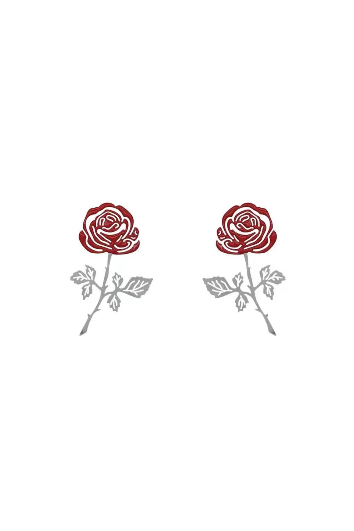 ROSE-COLORED HOLLOW FLOWER ALLOY EARRINGS