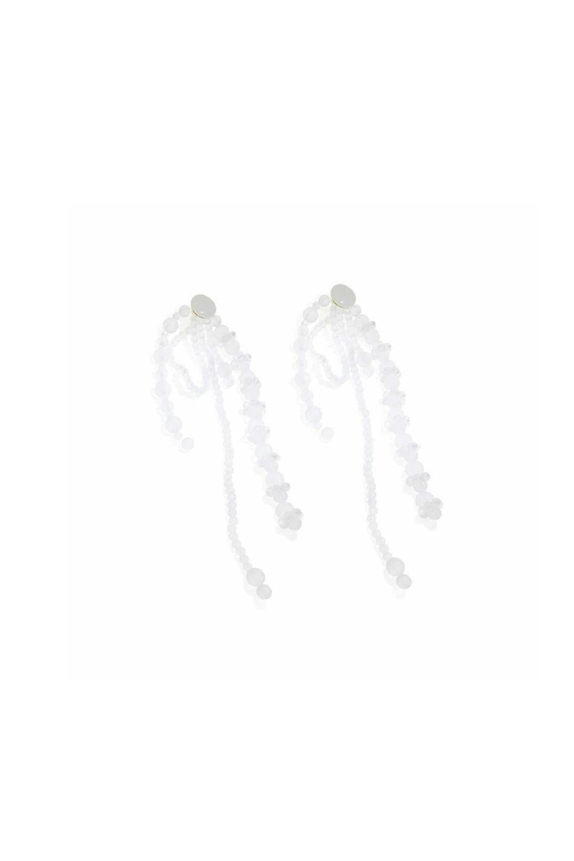 WHITE PEARL ACRYLIC TASSEL EARRINGS
