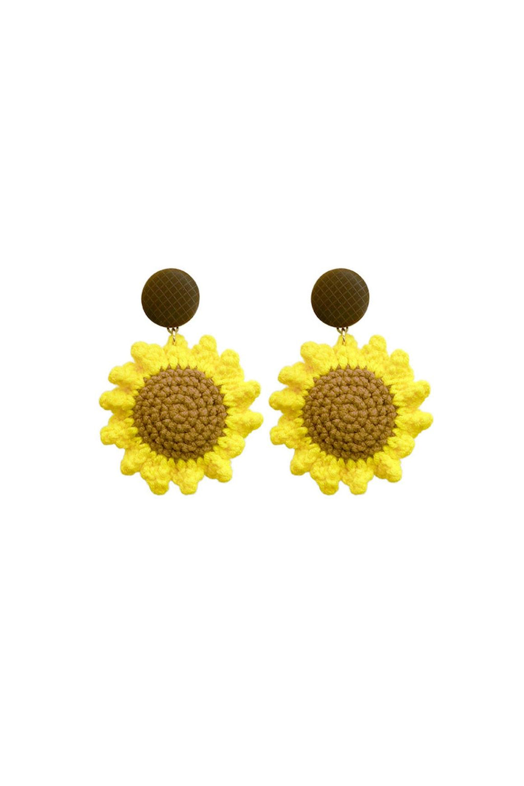 YELLOW BRAIDED FLOWER WOOL EARRINGS