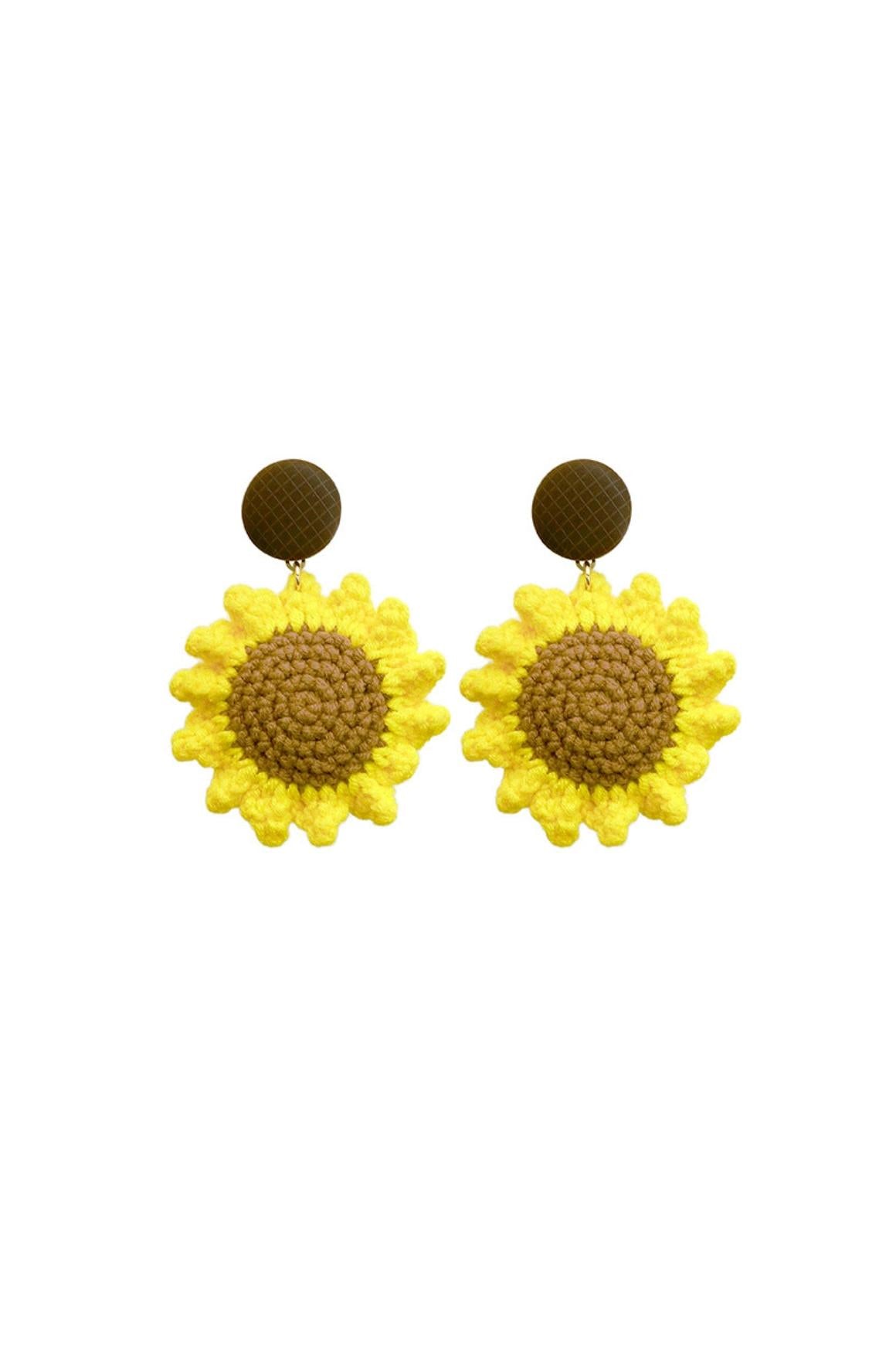 YELLOW BRAIDED FLOWER WOOL EARRINGS
