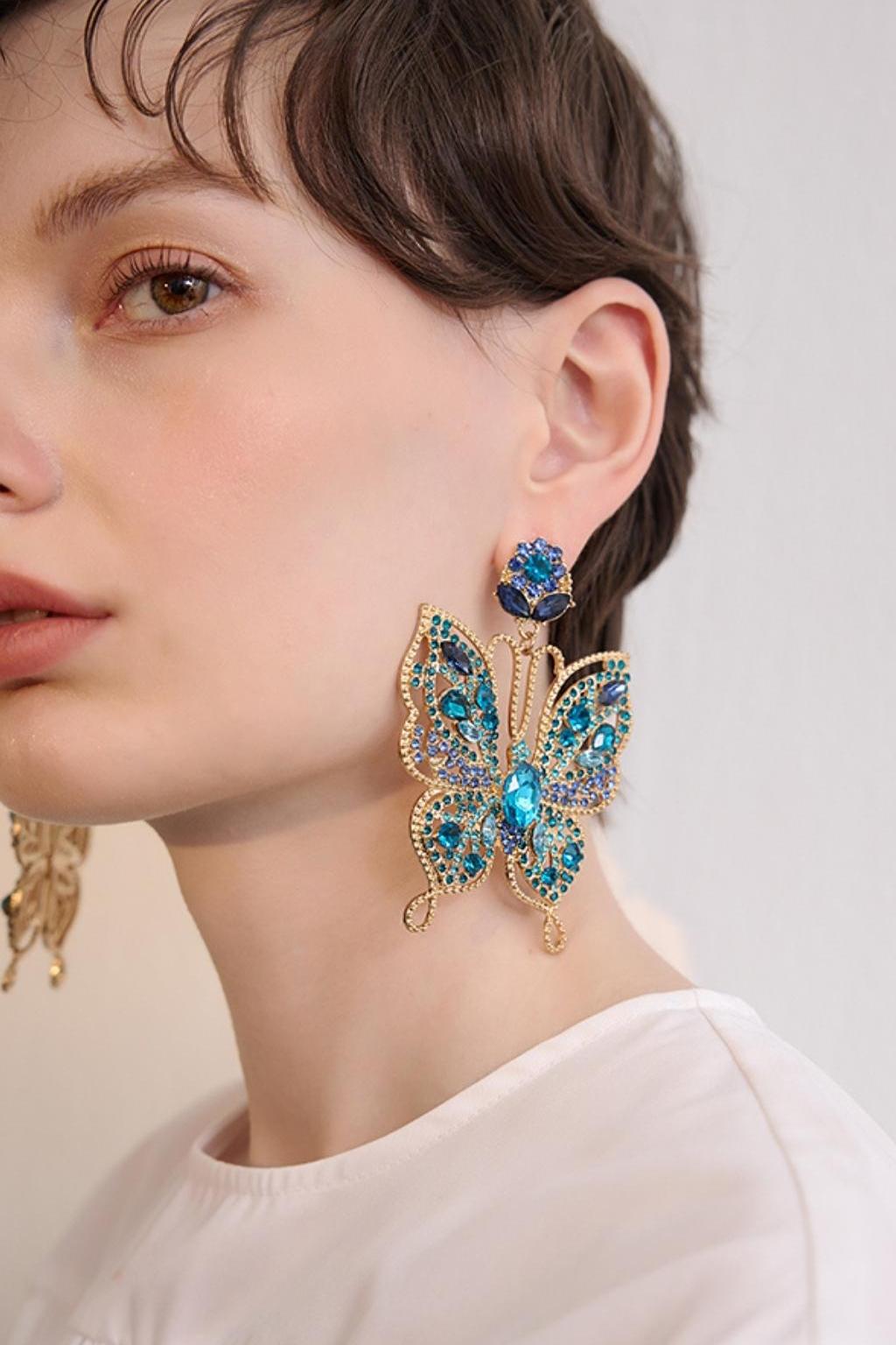 COLORFUL DIAMOND BUTTERFLY RHINESTONE EARRINGS