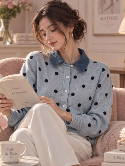 New Polka-dot Knit Cardigan
