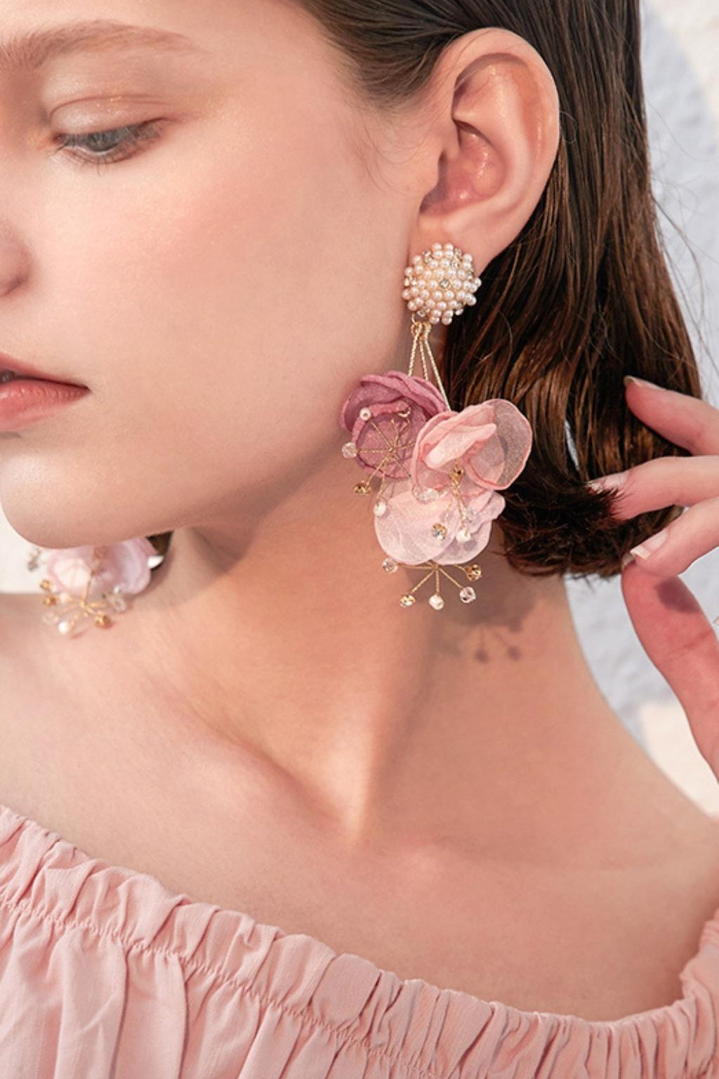 pink Pearl floral earrings