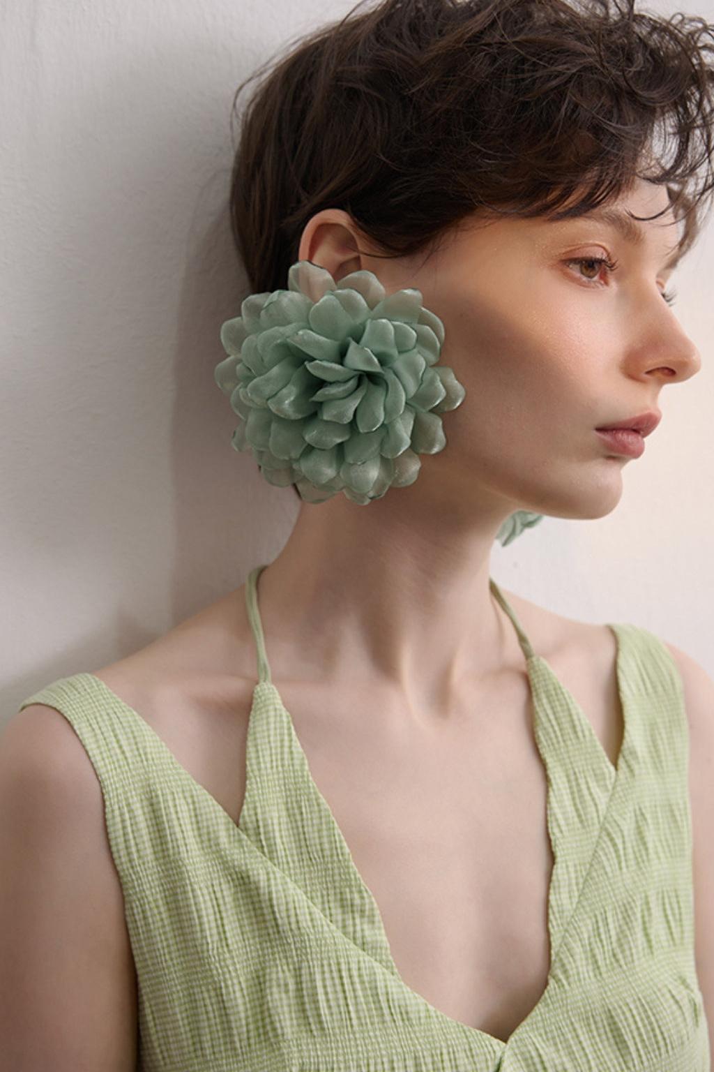 GREEN PETAL FABRIC EARRINGS