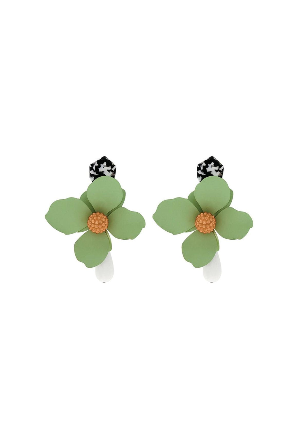 GREEN LARGE HOOP FLOWER PLASTIC EARRINGS