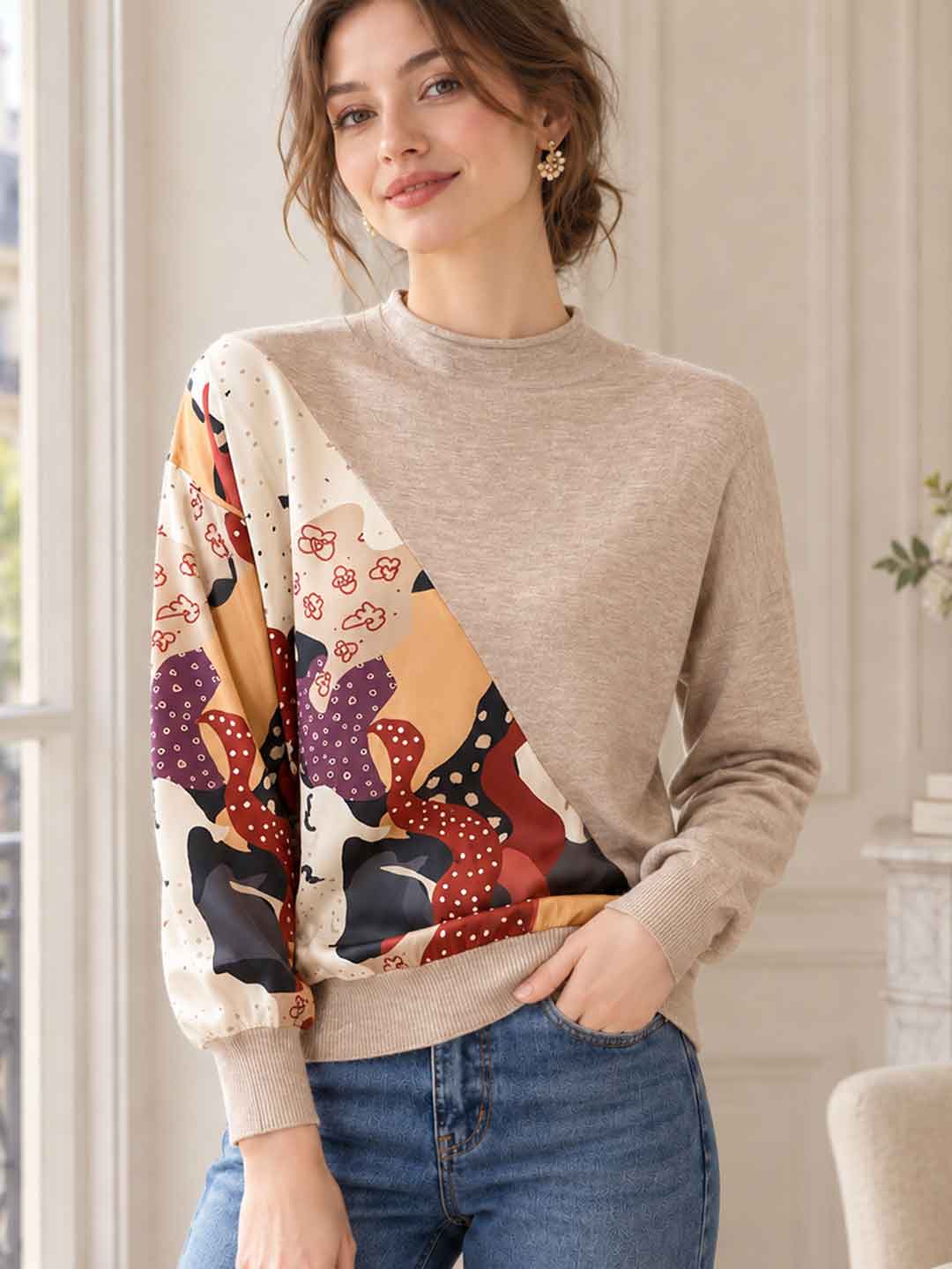 New Lightweight Printed Knit Sweater