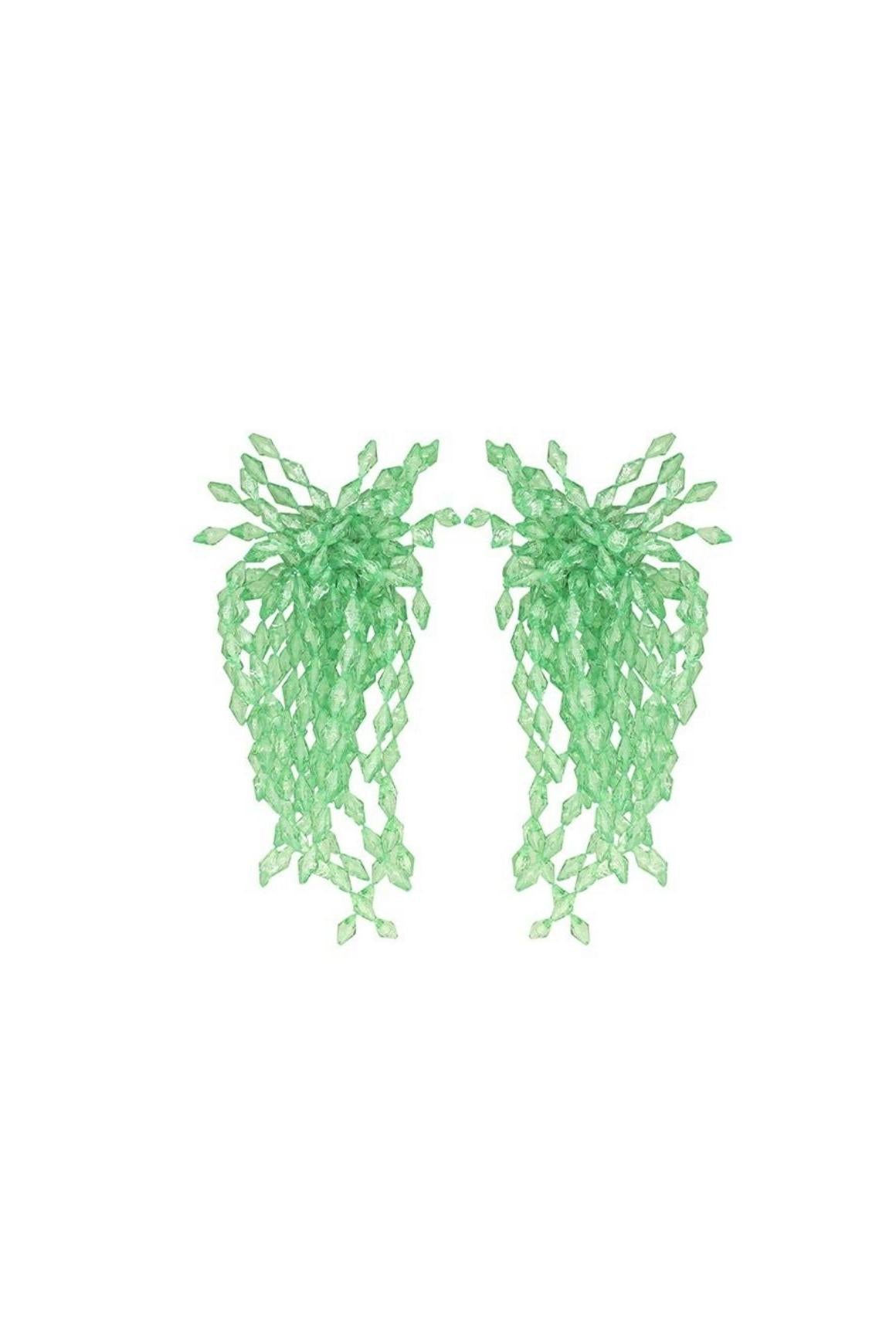 GREEN ACRYL TASSEL EARRINGS