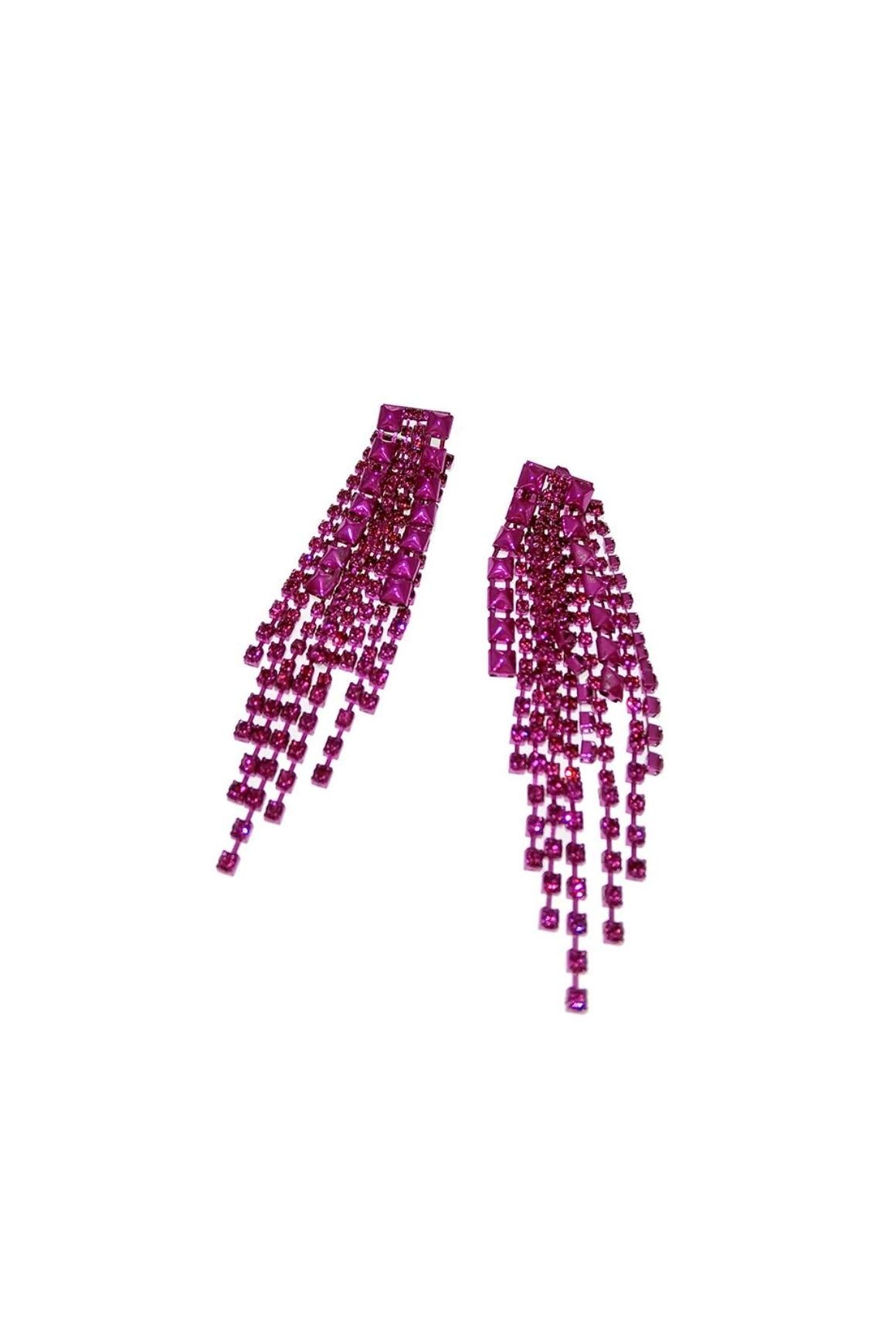 DARK VIOLET RHINESTONE TASSEL EARRINGS
