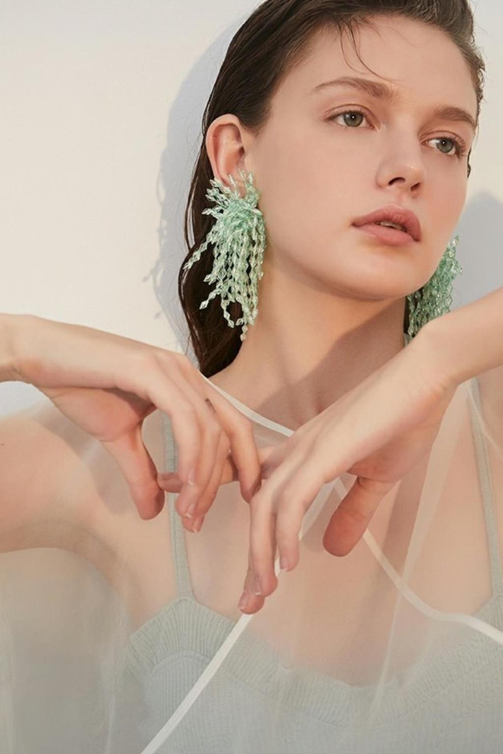 GREEN ACRYL TASSEL EARRINGS