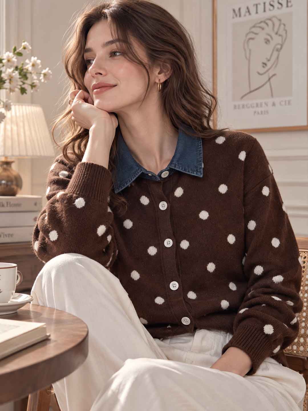 New Polka-dot Knit Cardigan