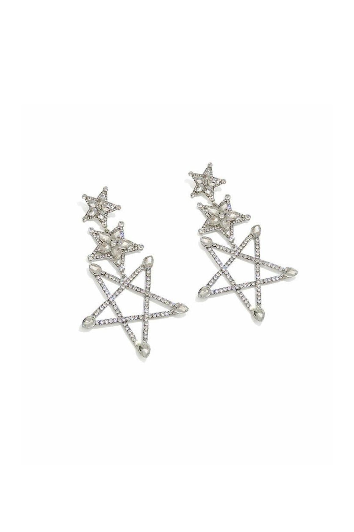 SILVER PENTAGRAM RHINESTONE EARRINGS