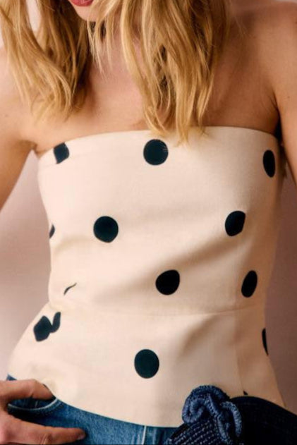 Polka Dot Strapless Tube Crop Top