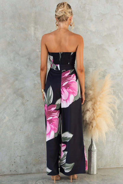 nancy off-shoulder floral print Jumpsuit - black