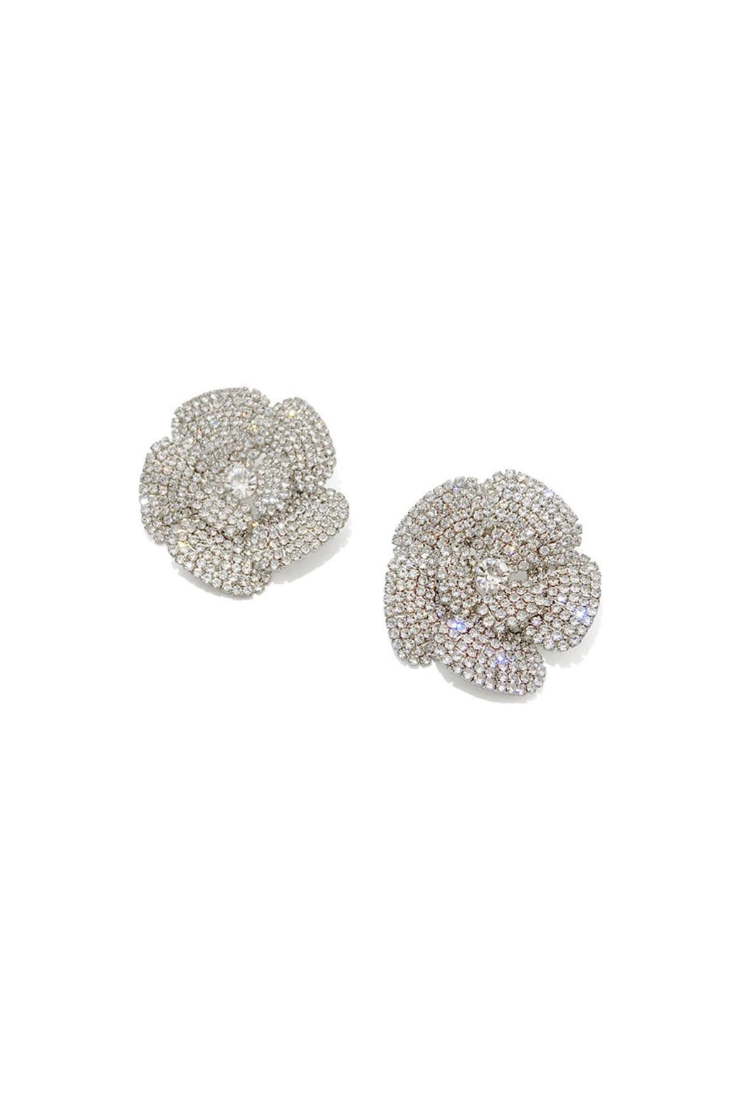 SILVER FIVE-PETAL RHINESTONE EARRINGS