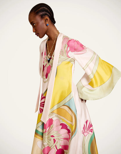 Satin Printed Halter-Neck maxi Dress with Full Skirt