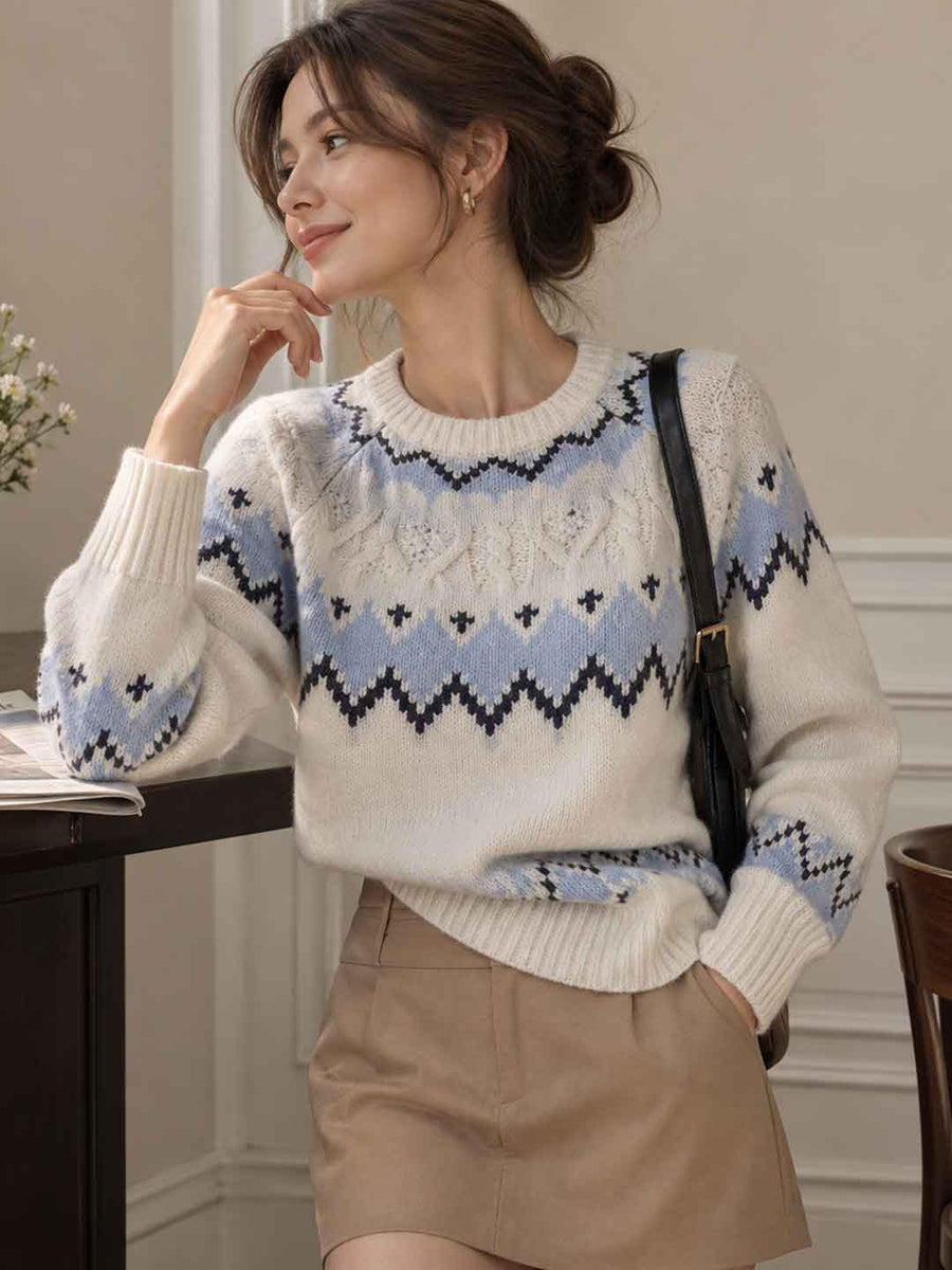 Color-block Jacquard Thick Sweater