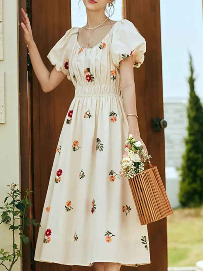 rosalind Retro Embroidered Puff Sleeve Dress