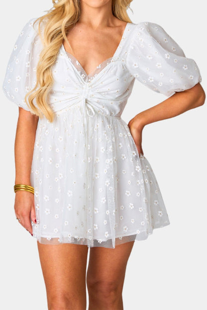 Hannah Elastic Waist Mini Dress in white