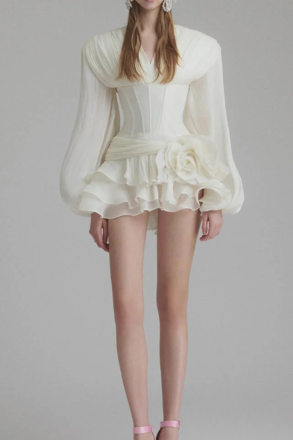 wallis 3d flower ruffle trim mini dress in white