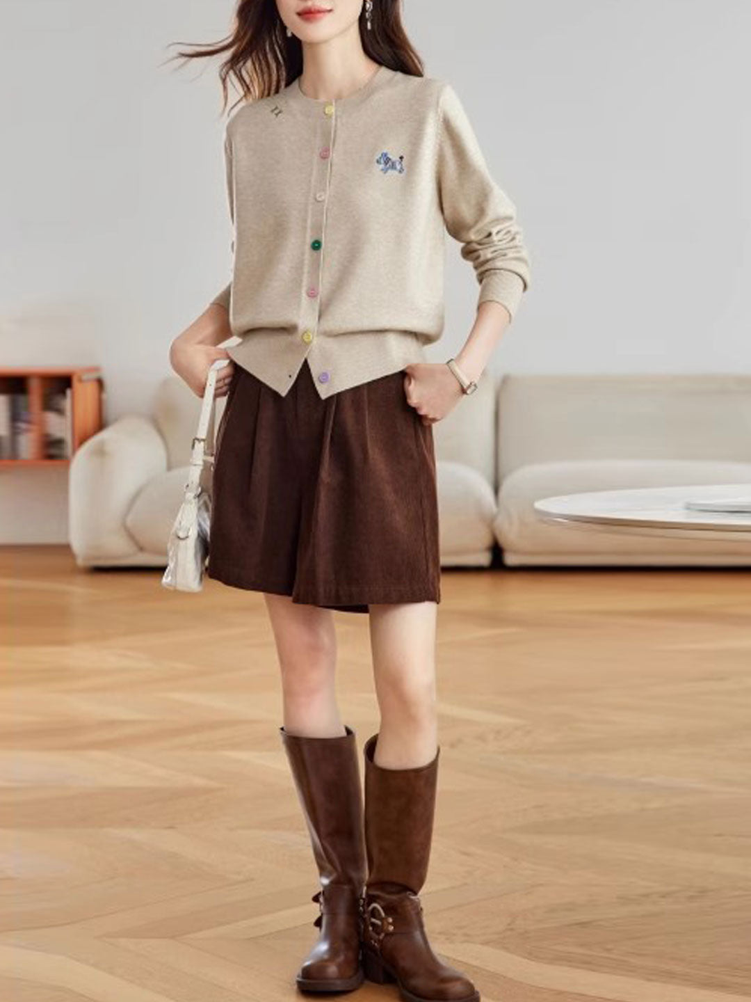 Camila Loose Embroidered Colorful Buttons Knitted Cardigan