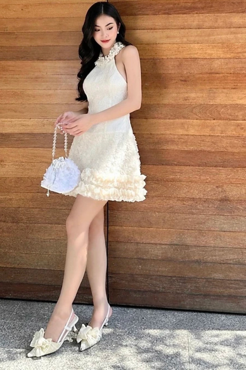 Summer Sleeveless Ruffle Collar Jacquard Mini Dress