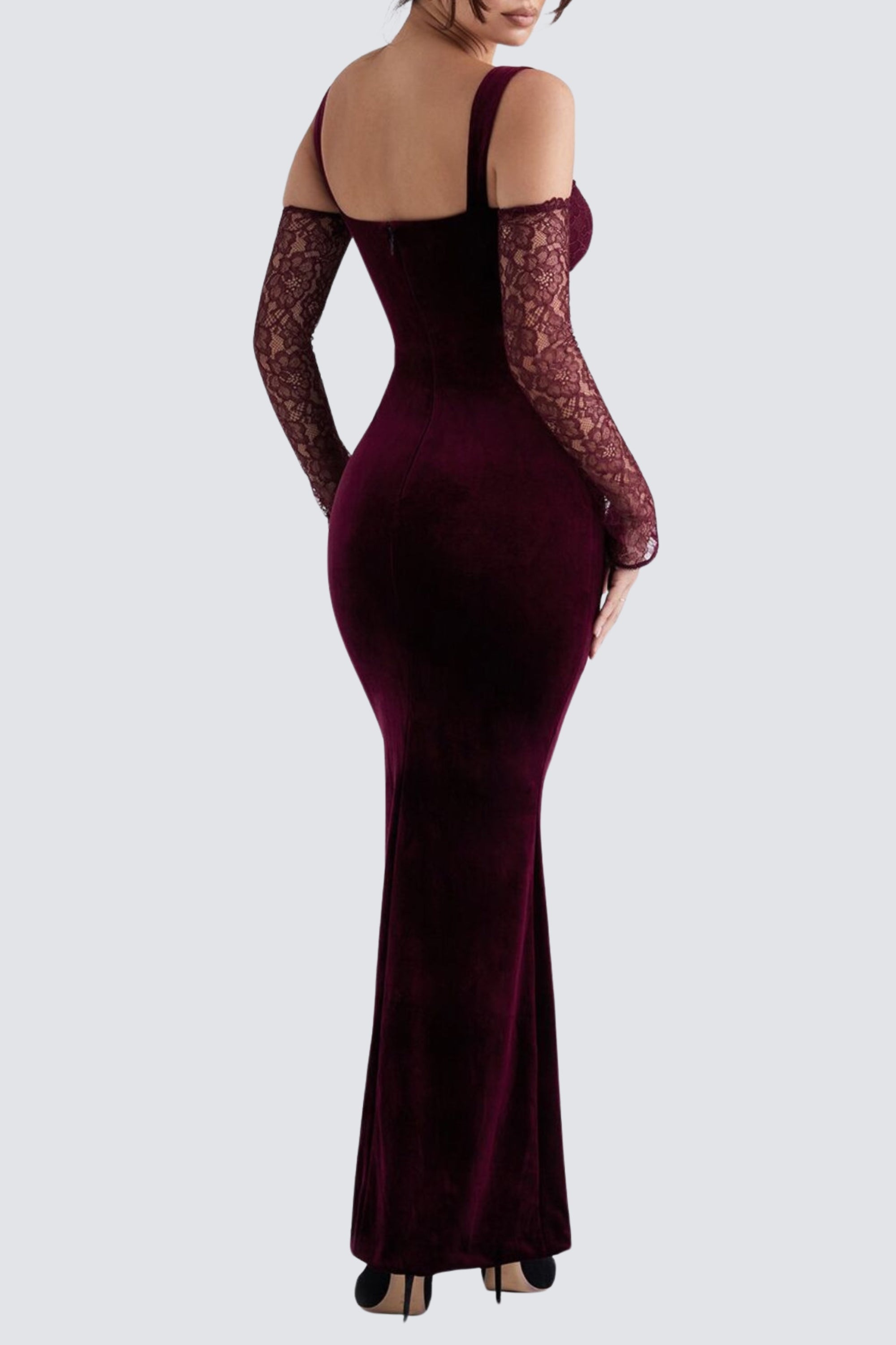 BLACK CHERRY VELVET MAXI DRESS