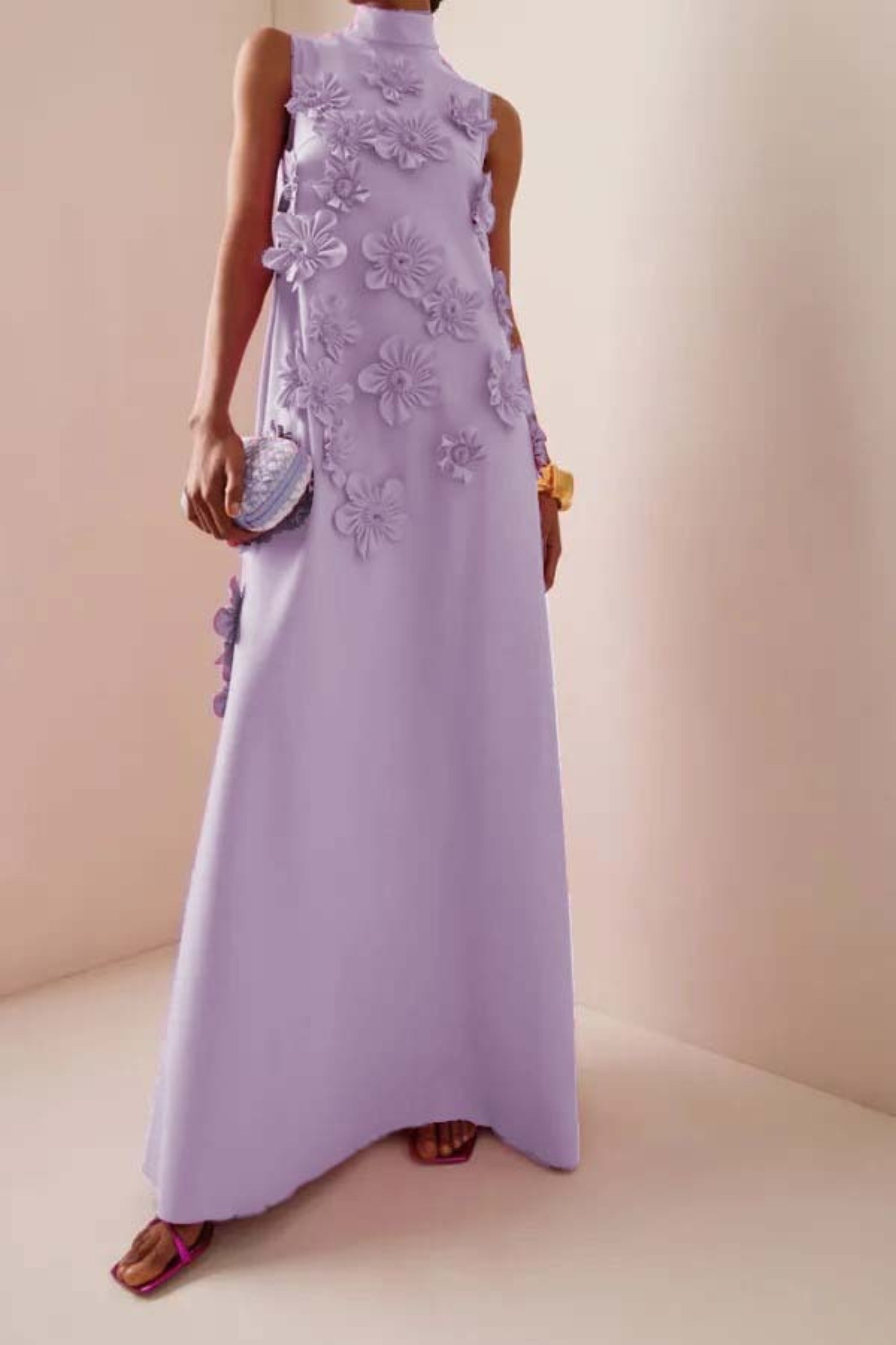 ANNONA PURPLE FLOWER EMBELLISHED MAXI DRESS