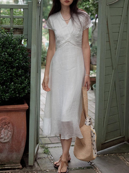 lauren Elegant V-Neck Waisted Dress