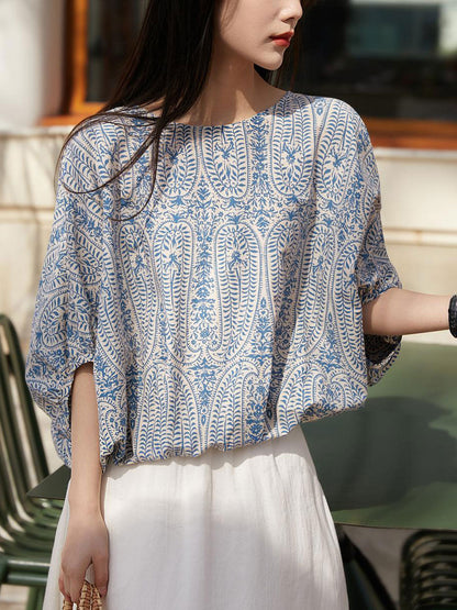 Maya Casual Back Bow Printed Blouse
