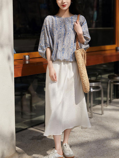Maya Casual Back Bow Printed Blouse